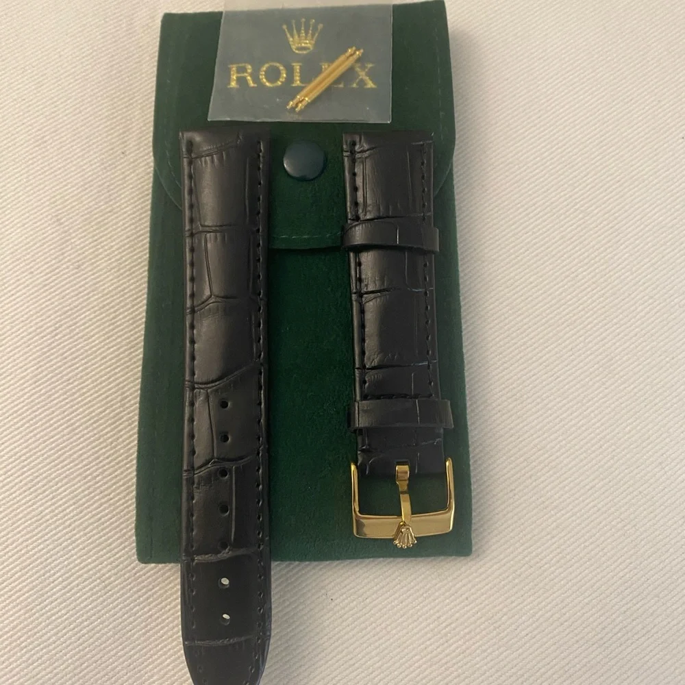 Rolex Black 20mm Leather Strap with Gold plated Buckle